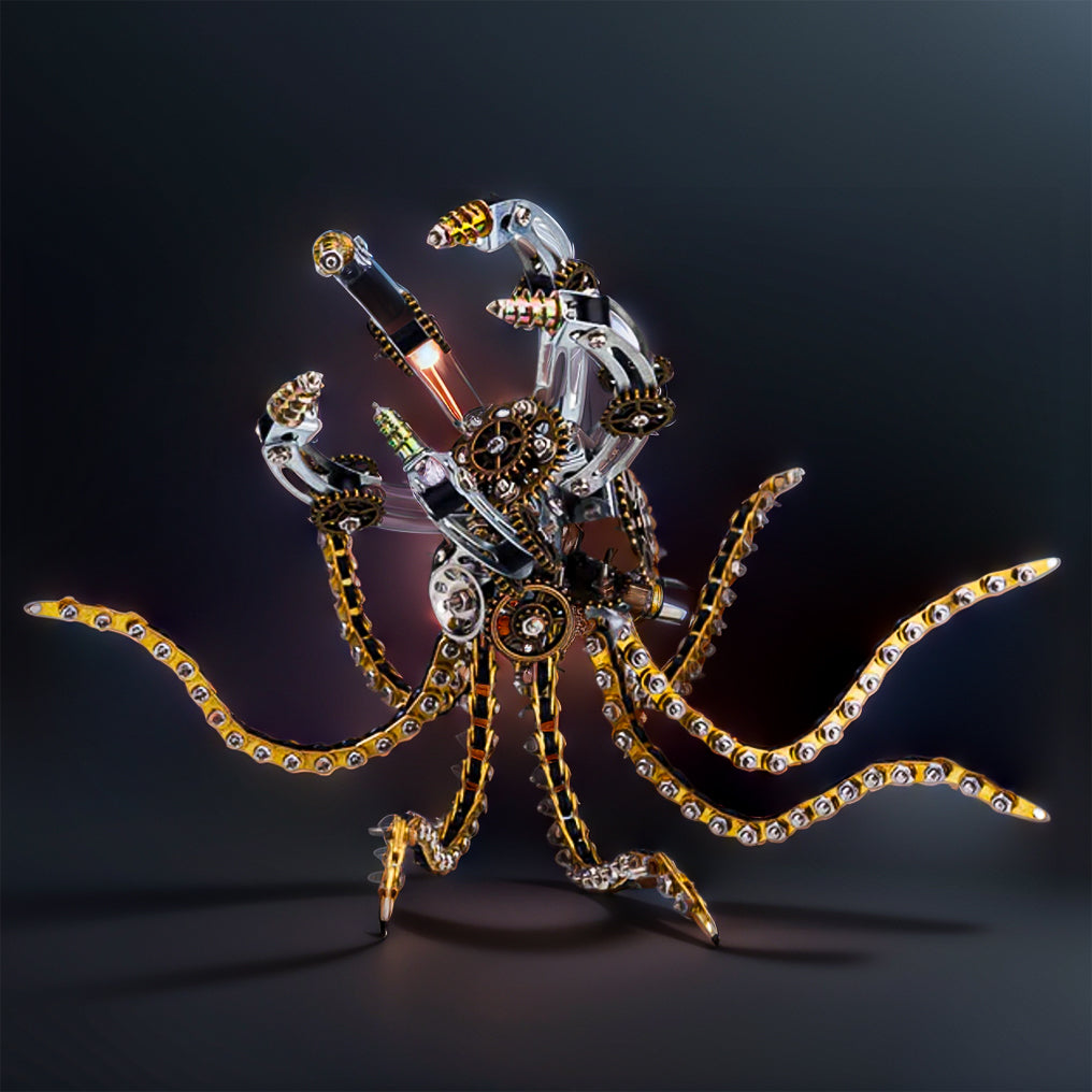 DIYeria™ | DIY 3D Metal Steampunk Galaxy Craft Puzzle Mechanical Octopus with Desk Lamp Model-1060PCS