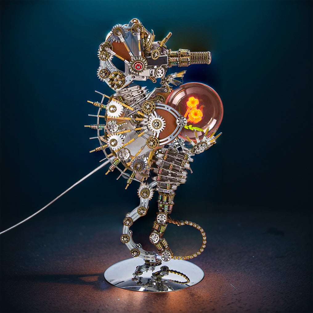 DIYeria™ | DIY 3D Metal Steampunk Mechanical Seahorse Puzzle with Lamp Model-2100PCS