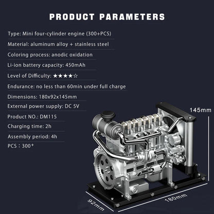 DIYeria™ | DIY 1/10 Full Metal Mini L4 OHV Inline 4 Cylinder Engine Model Kit that Works