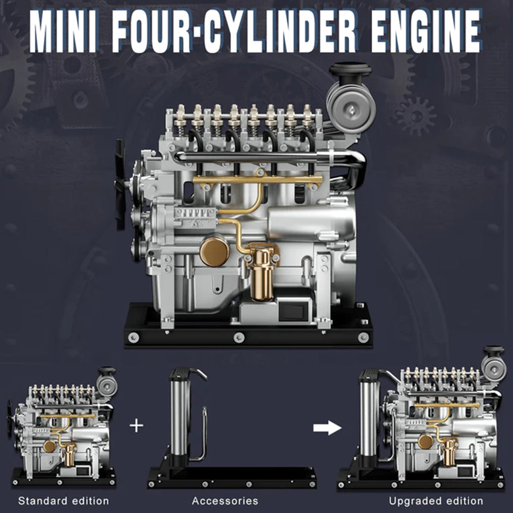 DIYeria™ | DIY 1/10 Full Metal Mini L4 OHV Inline 4 Cylinder Engine Model Kit that Works