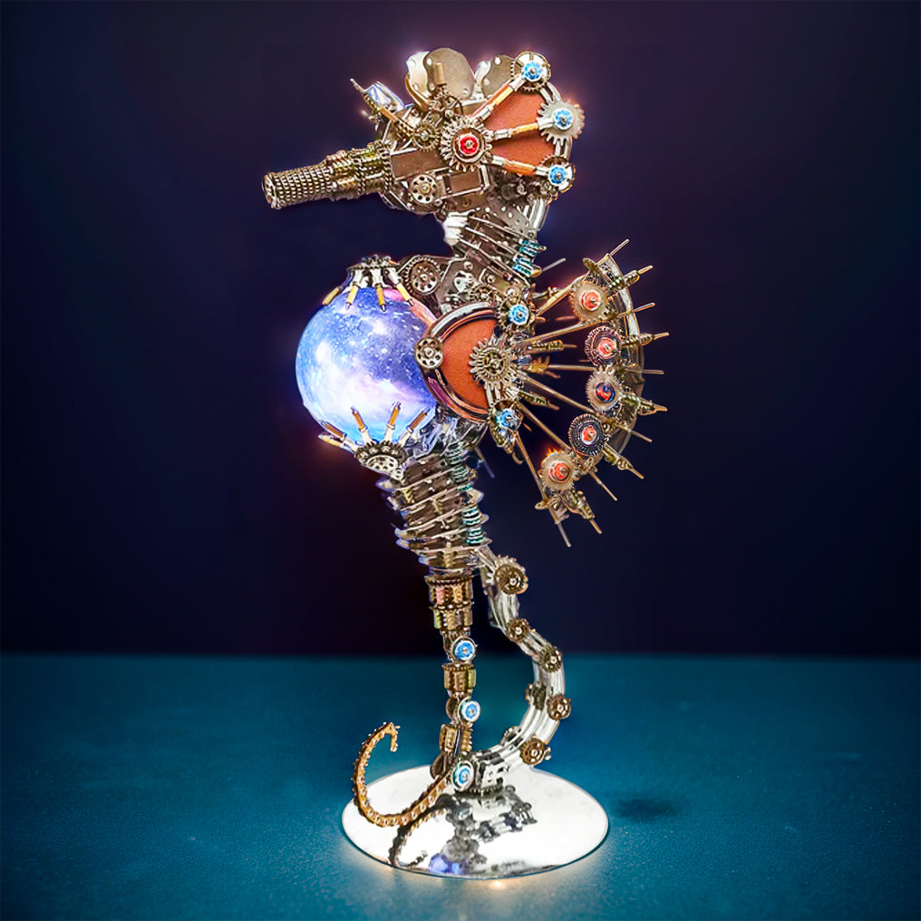 DIYeria™ | DIY 3D Metal Steampunk Mechanical Seahorse Puzzle with Lamp Model-2100PCS