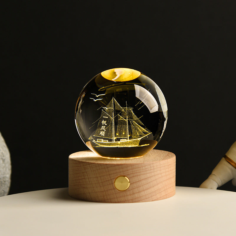 DIYeria™ | Sailboat 3D Crystal Sphere with Light Base