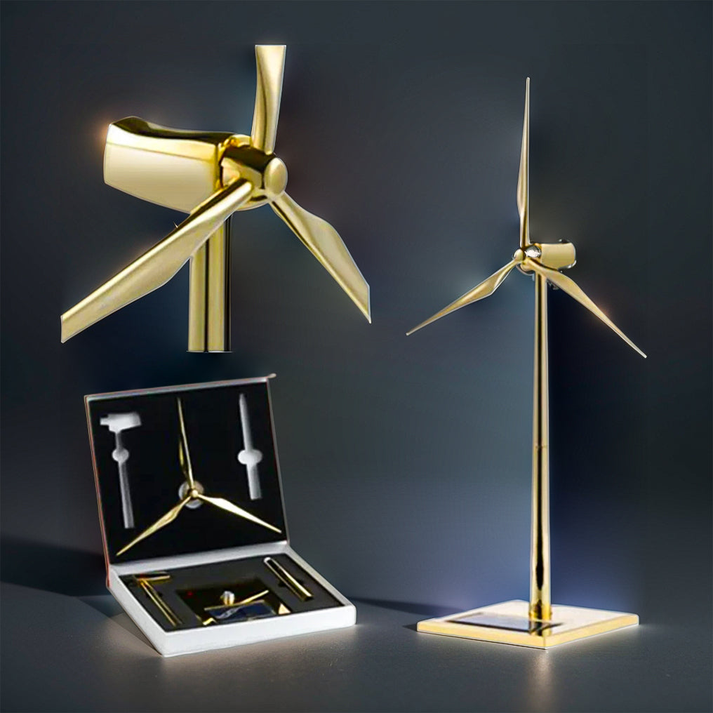 DIYeria™ | DIY 3D Metal Windmill Solar Powered Wind Turbine Assembly Model Golden