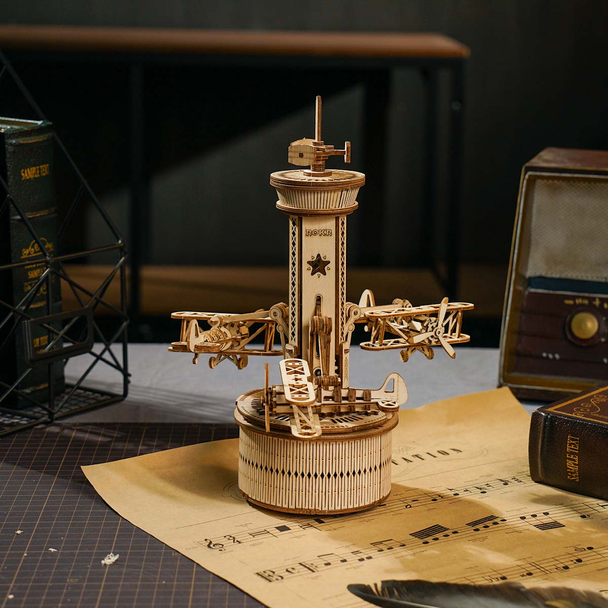 DIYeria Airplane Control Tower Mechanical Music Box AMK41